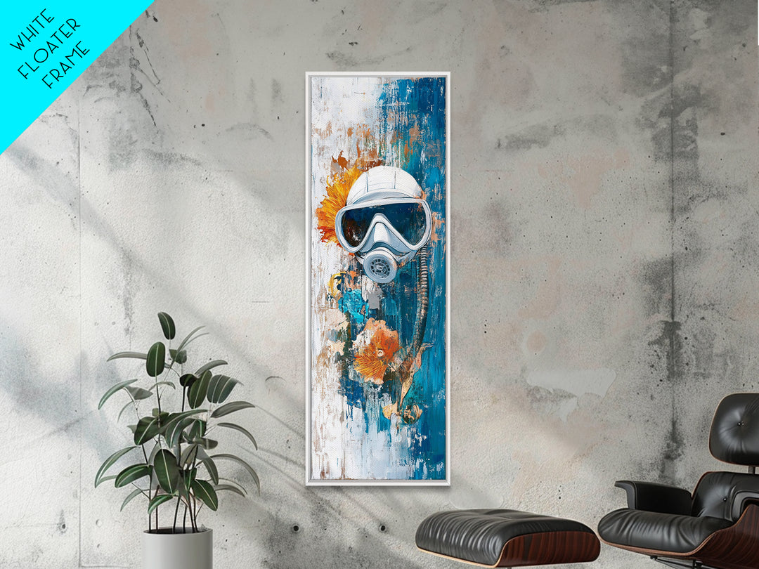 Diver Mask, nautical decor, coastal wall art, surreal art, science art, ocean painting, Framed Canvas Print, abstract artwork