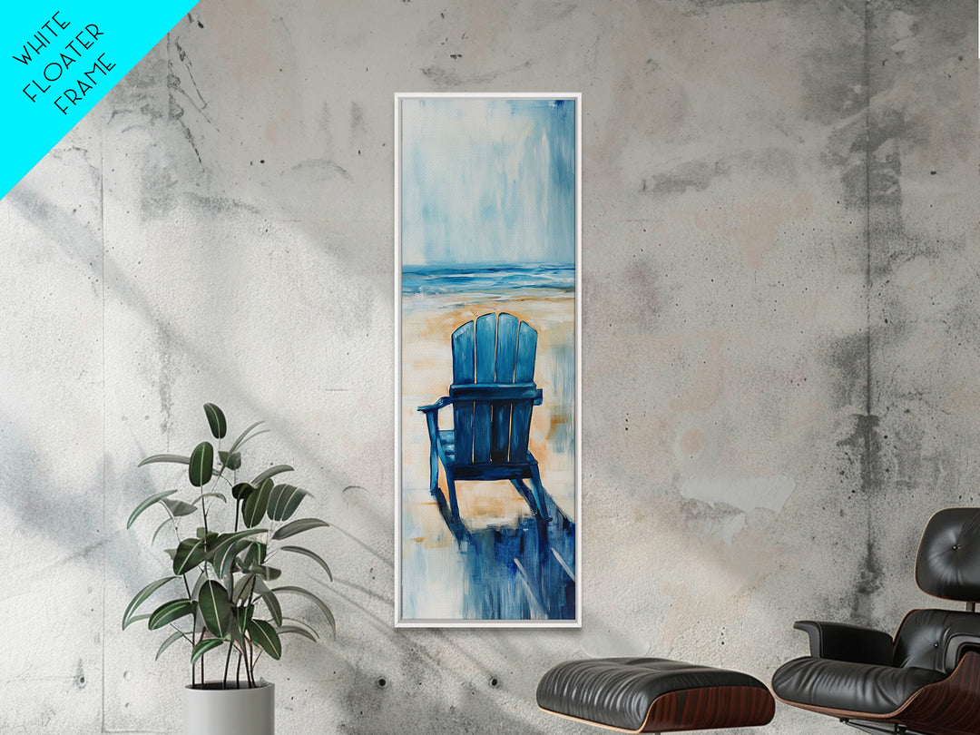 Blue Beach Chair, coastal decor, nautical wall art, ocean painting, beach house art, seascape painting, framed canvas print