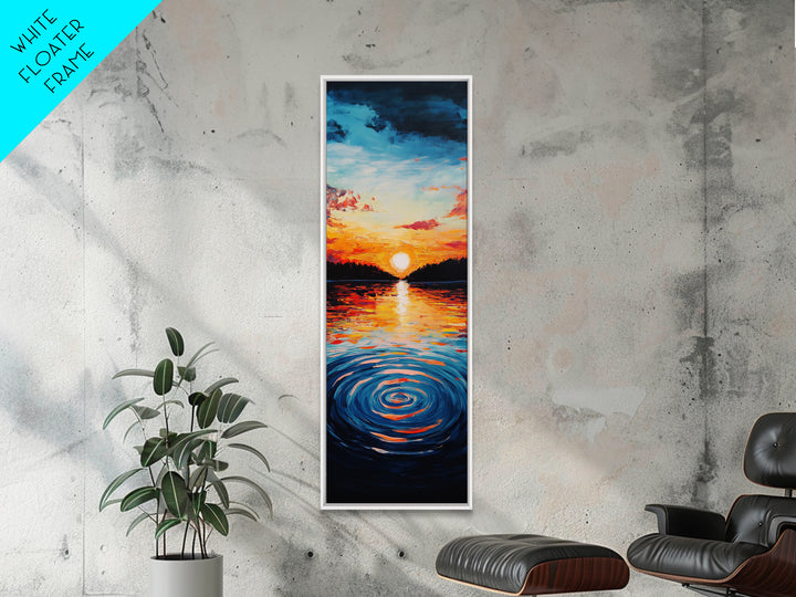 Ocean Horizon, Sunset Glow, Moody Painting, Framed Canvas Print, Coastal Landscape Art, Wabi Sabi Art, Vertical Wall Art