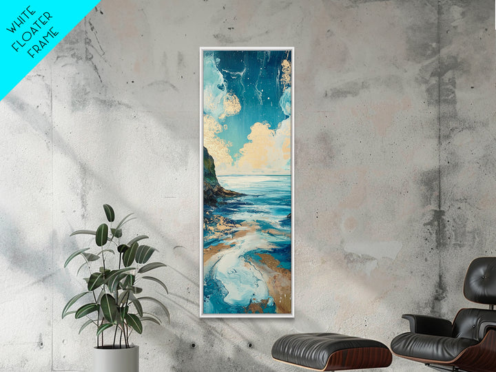 Coastal Landscape, Nautical Painting, Framed Canvas Print, Ocean Theme, Seascape Painting, Blue and Green Wall Art