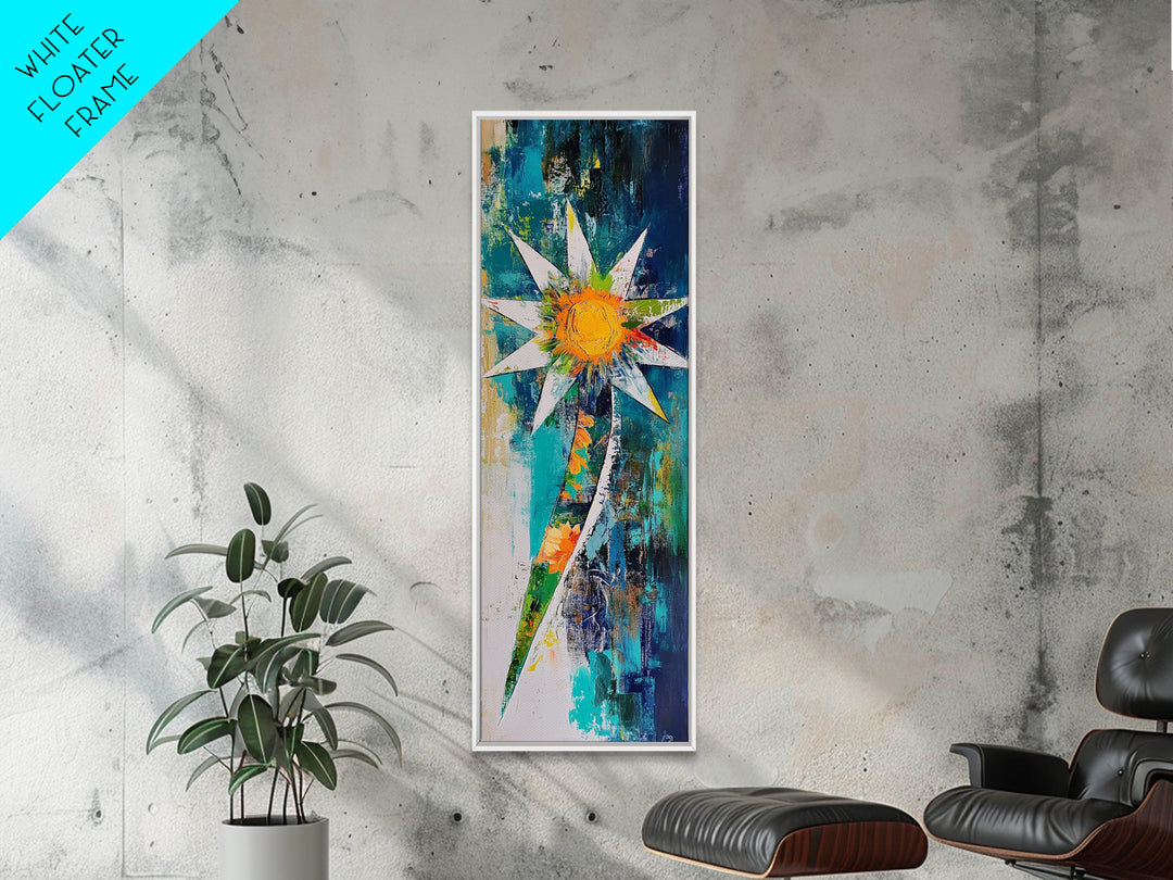 Abstract Star, Agave Painting, Mosaic Wall Art, Sacred Geometry Wall Art, Modern Botanical Prints, Canvas Print, Tall Narrow Art