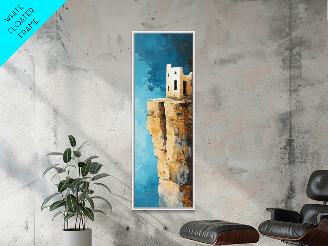 Cliff House Painting, Rustic Art, Coastal Landscape Art, Blue and Green Wall Art, Framed Canvas Print, Nautical Decor, Gift Idea