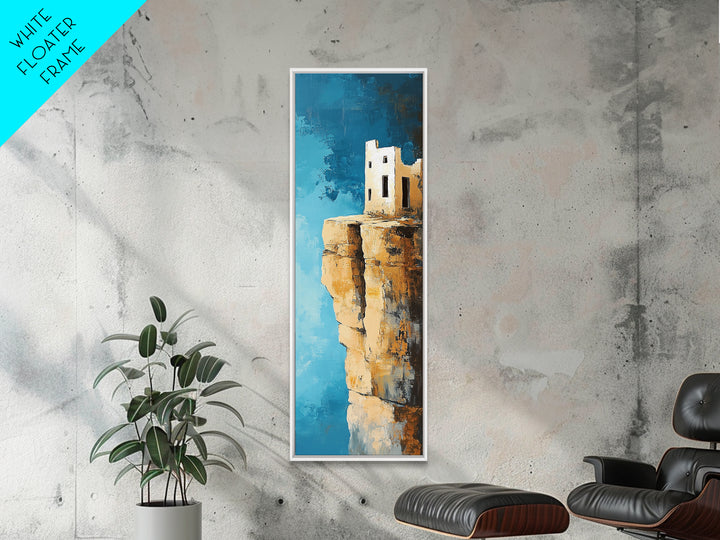 Cliff House Painting, Rustic Art, Coastal Landscape Art, Blue and Green Wall Art, Framed Canvas Print, Nautical Decor, Gift Idea