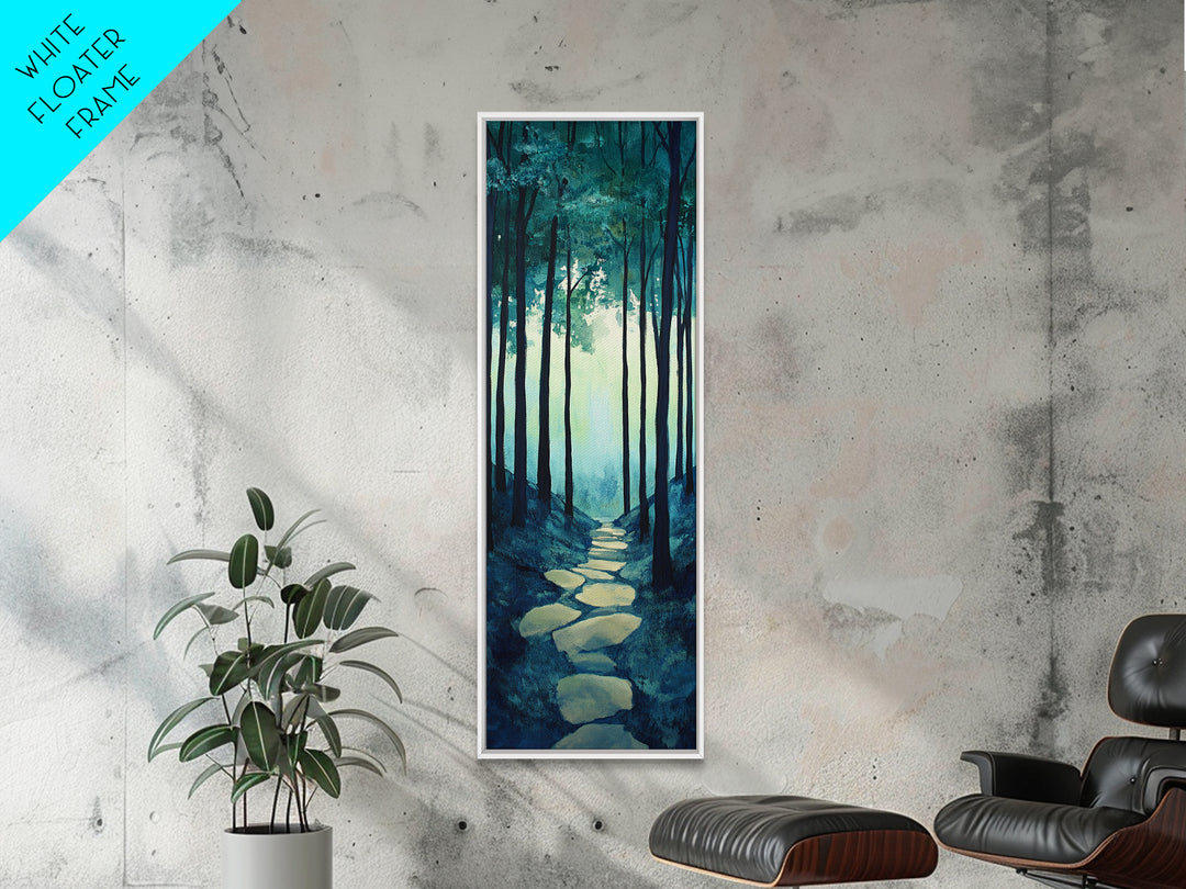 Forest Path, pine tree art, wabi sabi wall art, rustic decor, landscape painting, tall narrow art, green wall art, canvas print