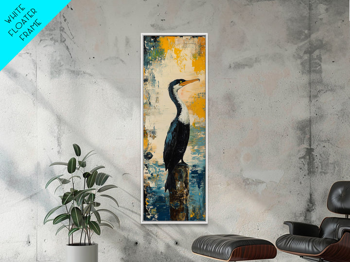 Abstract Bird Art, Coastal Wall Art, Nautical Decor, Bird Art Print, Framed Canvas Print, Rustic Wall Art,  Vertical Wall Art