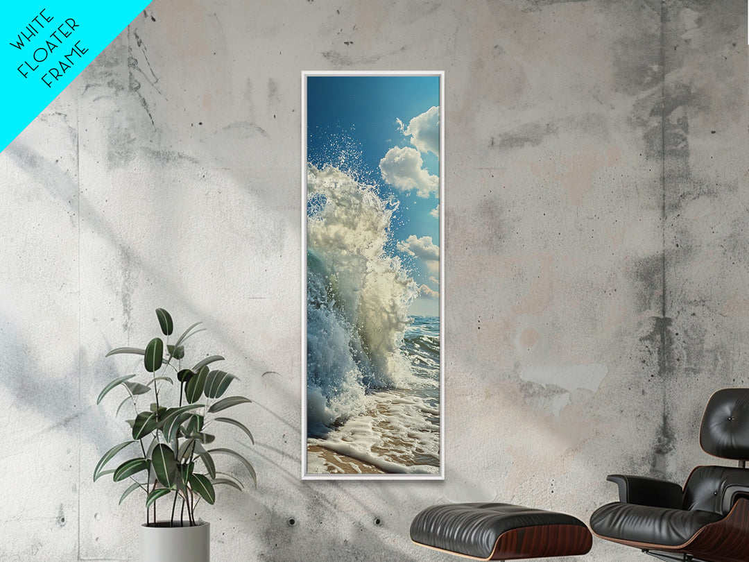 Ocean Wave Splash, Coastal Wall Art, Nautical Decor, Beach Art Print, Framed Canvas Print, Surf Wall Art, Vertical Wall Art