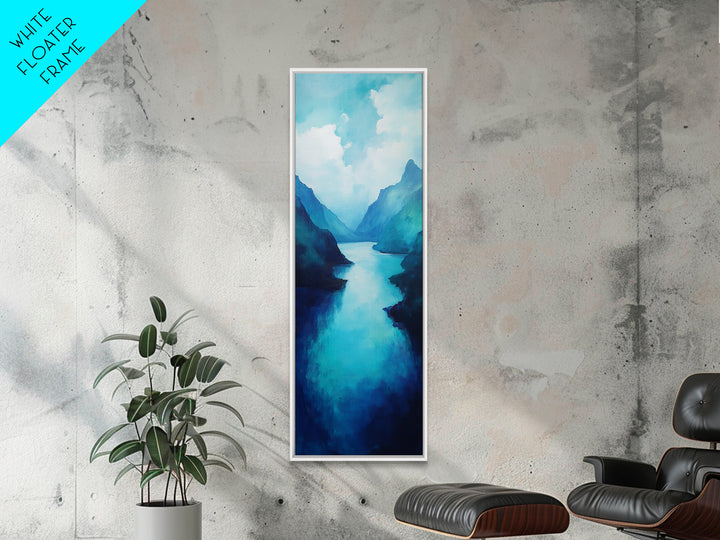 Blue and Green Wall Art, Moody Art, Landscape Painting, Framed Canvas Print, Wabi Sabi Art, Nautical Decor, Extra Wide Art