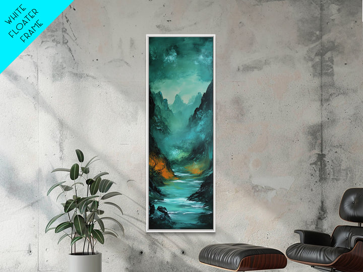Dark Moody Landscape, Mountain Painting, Forest at Dusk Painting, Framed Canvas Print, Rustic Wall Art, Vertical Wall Art
