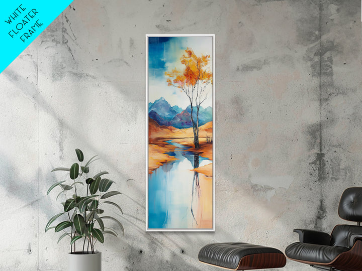 Autumn Reflections, landscape painting, birch tree art, above bed wall art, rustic wall art, framed canvas print, tall narrow art
