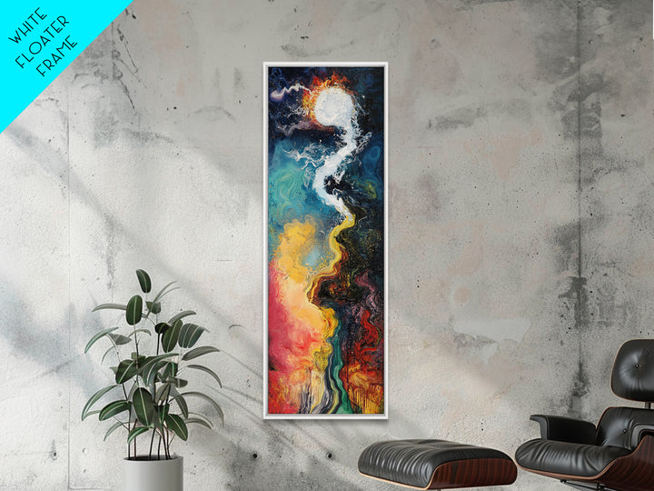 Cosmic Flow, abstract art, sacred geometry wall art, framed canvas print, moody art, vibrant colors, contemporary art, vertical wall art