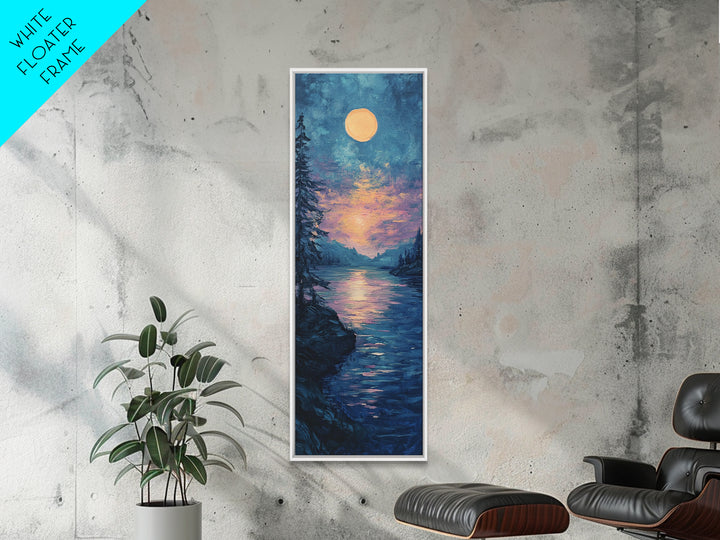 Moonlit Lake, moon oil painting, framed canvas print, landscape painting, lake Tahoe art, moody art, tall narrow art, rustic wall art