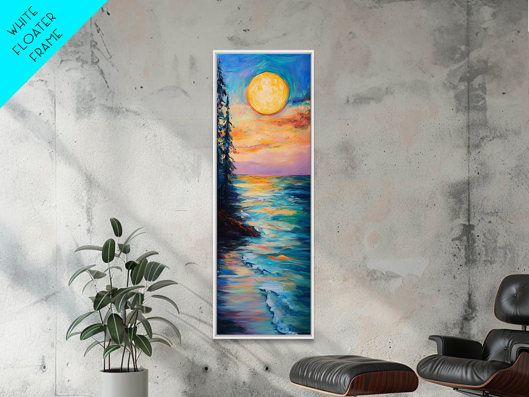 Coastal Sunset, seascape painting, framed canvas print, nautical wall art, coastal decor, extra wide art, surf wall art, above sofa art