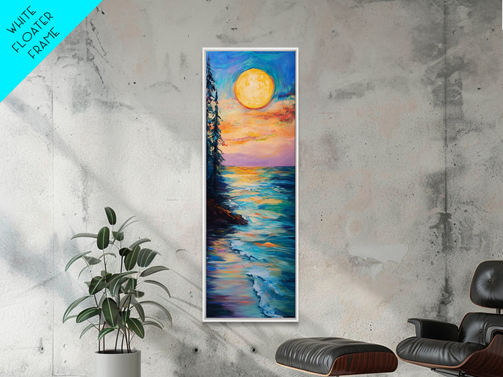 Coastal Sunset, seascape painting, framed canvas print, nautical wall art, coastal decor, extra wide art, surf wall art, above sofa art