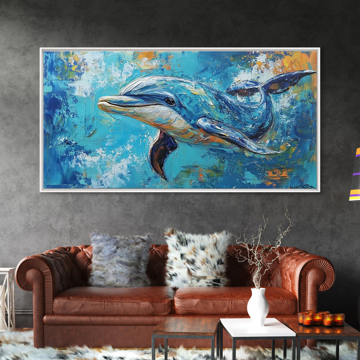 Dolphin Painting, Whale Painting, Blue and Green Wall Art, Nautical Wall Art, Gift Idea for Her, Ocean Art, Canvas Print, Coastal Decor