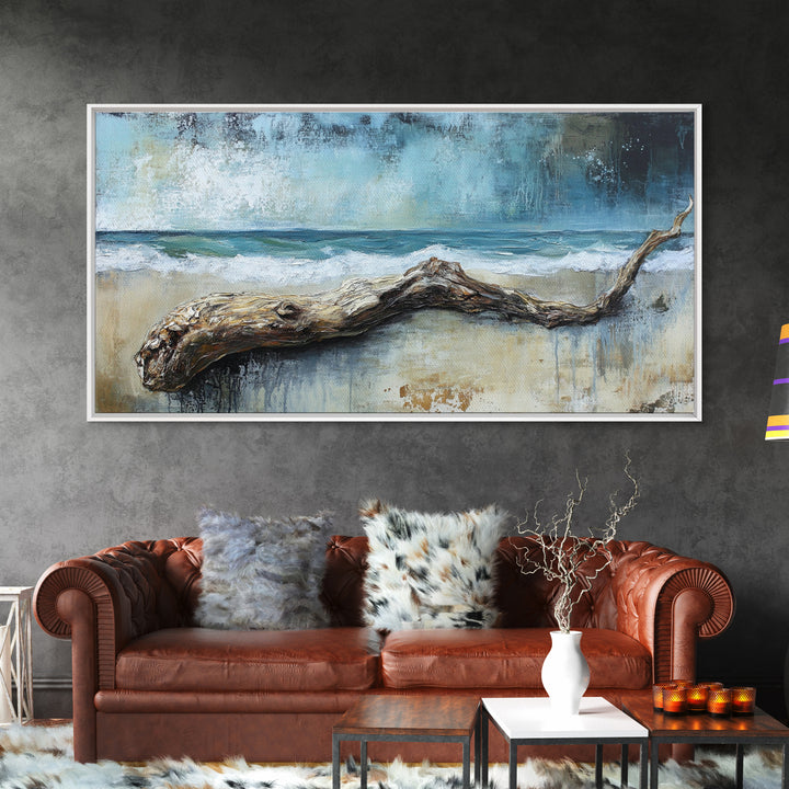 Driftwood Beach, Coastal Landscape Art, Nautical Wall Art, Seascape Painting, Blue and Green Wall Art, Framed Canvas Print, Coastal Decor