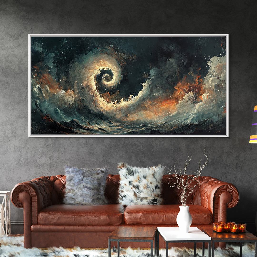 Ocean Storm, moody art, seascape painting, nautical wall art, Ozymandias art, extra wide art, dramatic waves, Framed Canvas Print