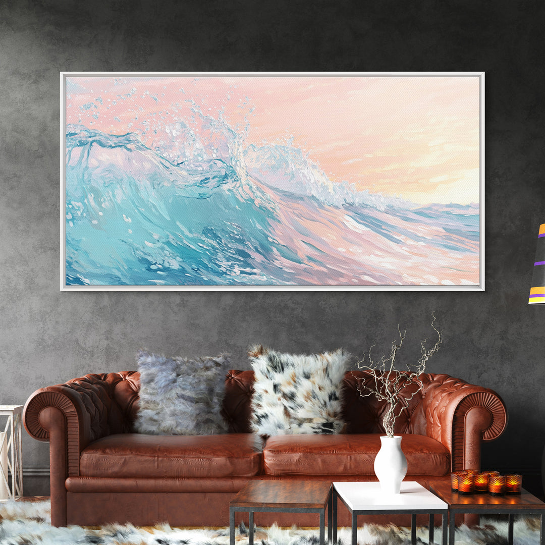 Ocean Wave Painting, Coastal Wall Art, Surf Wall Art, Nautical Decor, Framed Canvas Print, Seascape Painting, Extra Wide Art