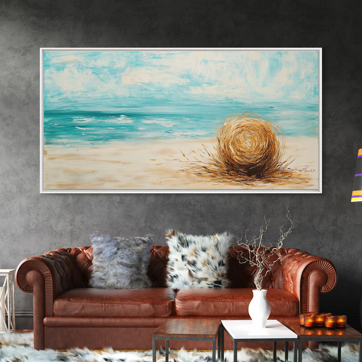 Beach Grass, coastal wall art, farmhouse decor, nautical painting, seascape painting, framed canvas print, panoramic art