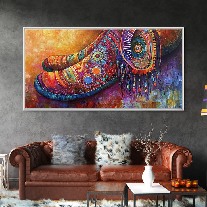 Bohemian Shoes, Moroccan Wall Art, Boho Art, Chinoiserie Wall Art, Extra Wide Art, Framed Canvas Print, Whimsical Art, Rustic Decor