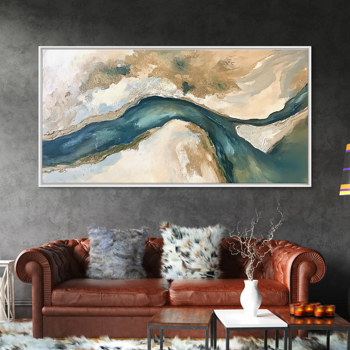 Abstract River, Neutral Landscape, Panoramic Art, Canvas Print, Wabi Sabi Art, Rustic Wall Art, Above Bed Wall Art, Minimalist Art