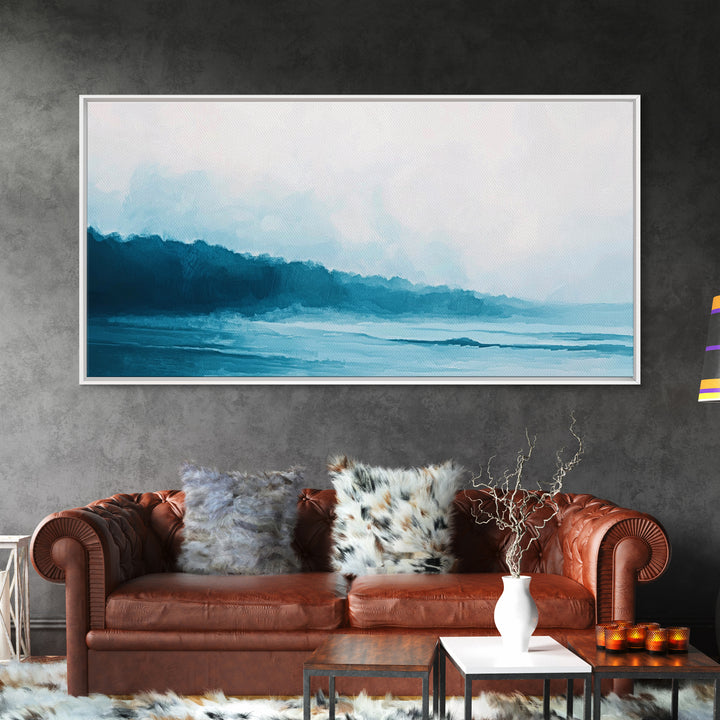 Coastal landscape art, panoramic art, framed canvas print, extra wide art, minimalist art, nautical wall art, seascape painting