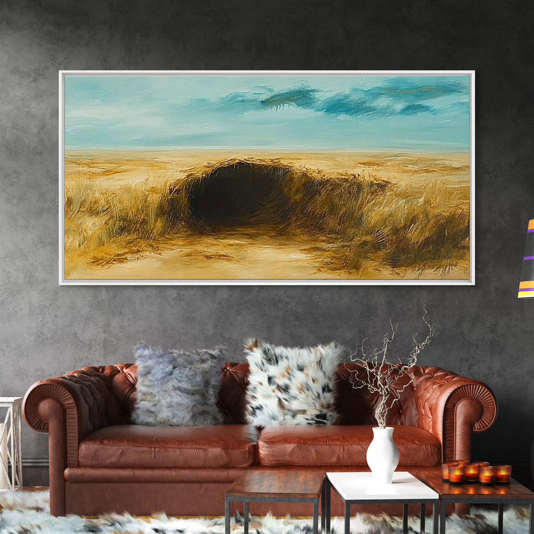 Desert Landscape, Ozymandias art, rustic wall art, above sofa art, extra wide art, panoramic painting, Canvas Print