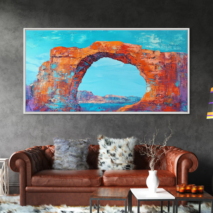 Natural Arch, Red Rock, Southwest Wall Art, Landscape Painting, Extra Wide Art, Panoramic Painting, Canvas Print, Gift Idea