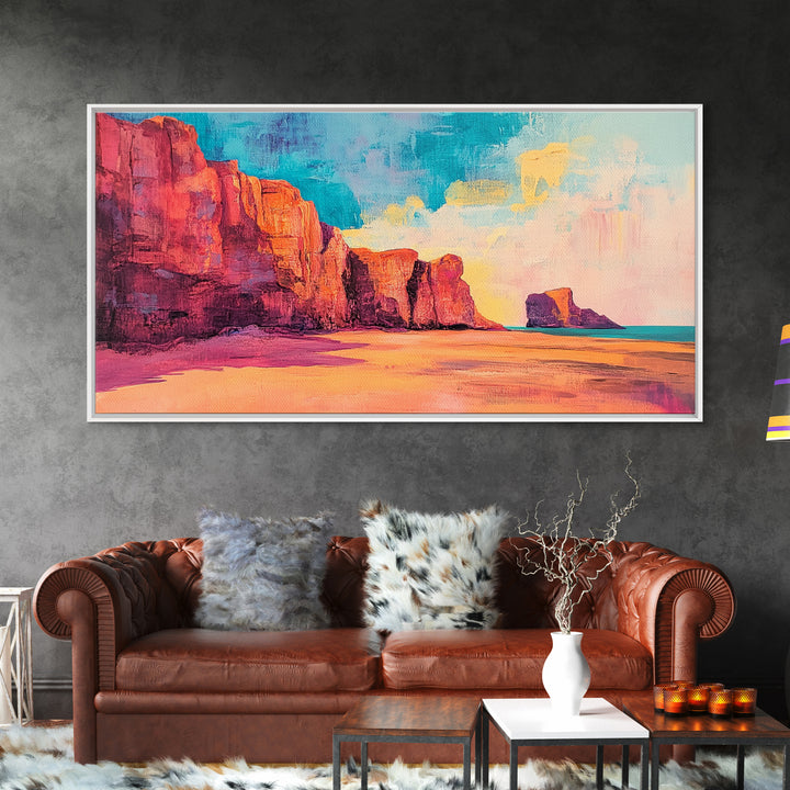 Desert Cliffs, Coastal Decor, Sunset Painting, Landscape Art, Panoramic Painting, Coastal Landscape Art, Canvas Print, Rustic Decor