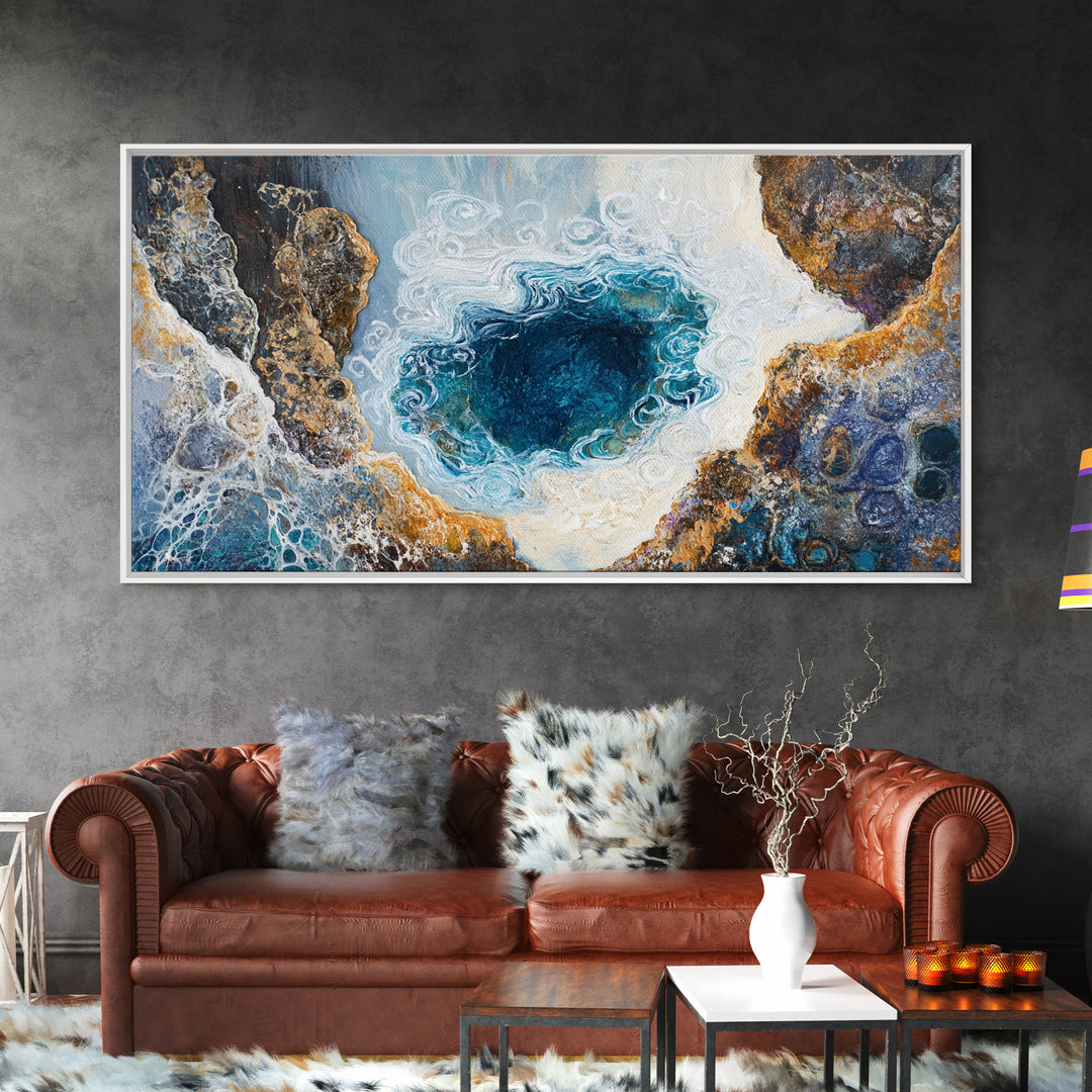 Ocean Abyss, oyster painting, abstract coastal art, framed canvas print, nautical wall art, extra wide art, blue wall art
