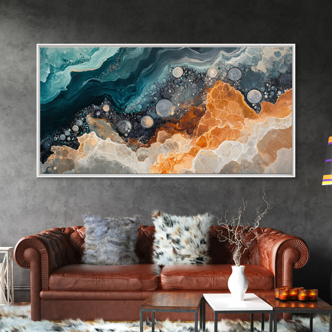 Abstract Coastal Geology, framed canvas print, extra wide art, mosaic wall art, ocean decor, oyster painting, coastal decor