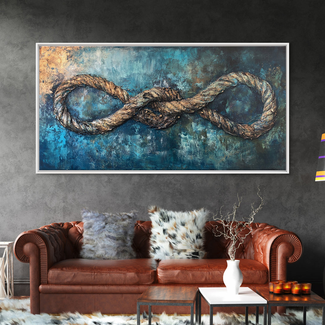 Nautical Rope, infinity knot, rustic maritime, coastal decor, textured blue, wabi sabi art, Canvas Print, nautical wall art