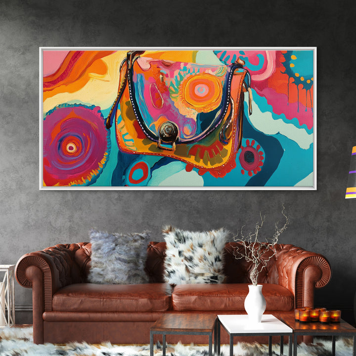 Abstract Handbag Art, boho art, pink abstract art, whimsical art, extra wide art, horizontal wall art, Canvas Print