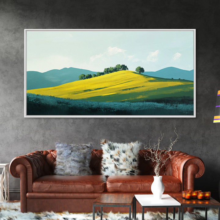 Rolling Hills Landscape, mountain painting, green wall art, countryside art, above couch art, farmhouse art, Canvas Print
