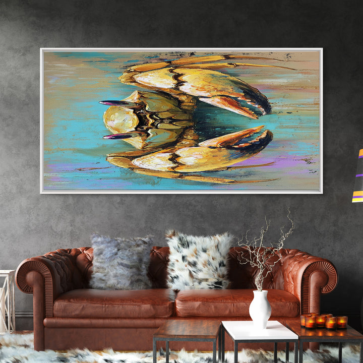 Crab Painting, Coastal Decor, Nautical Wall Art, Rustic Art, Framed Canvas Print, Ocean Artwork, Beach House Art, Marine Life Art