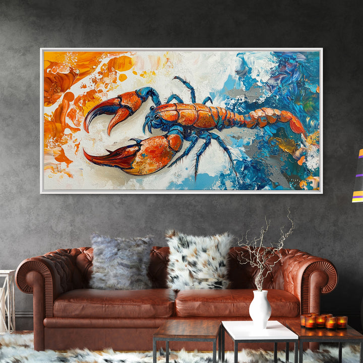 Crayfish Painting, Coastal Decor, Nautical Wall Art, Rustic Art, Framed Canvas Print, Marine Life Artwork, Ocean Inspired Art