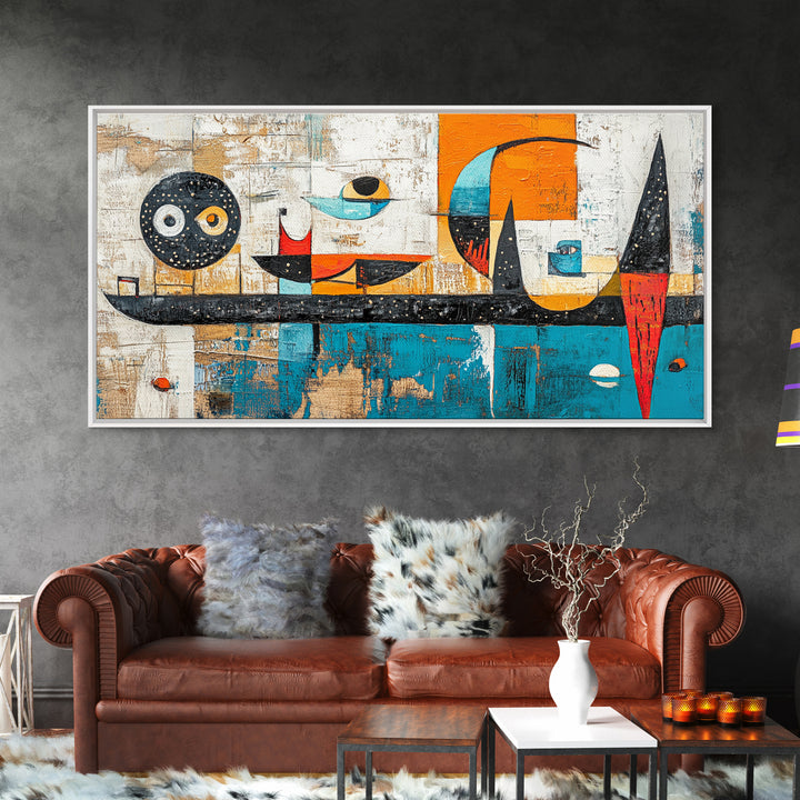 Abstract Geometric Art, mid-century modern art, sacred geometry wall art, framed canvas print, blue and green wall art, mosaic art