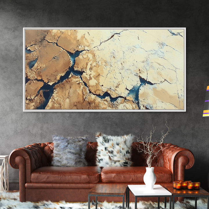 Cracked Earth, Abstract Painting, Earth Tones, Wabi Sabi Art, Minimalist Decor, Extra Wide Art, Framed Canvas Print, Rustic Art