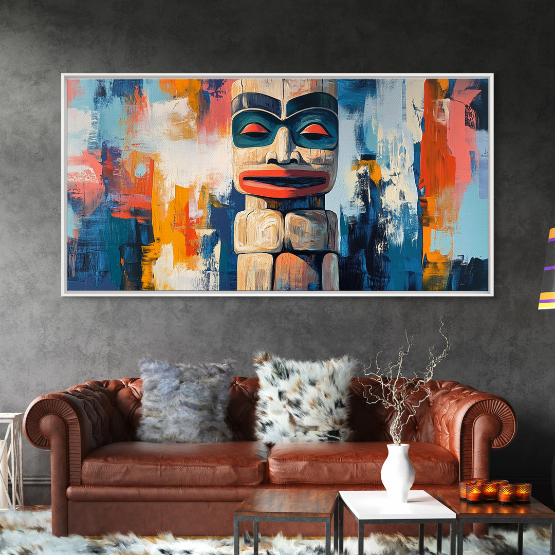 Abstract Totem Pole, chicano art, geometric wall art, African art, rustic art, moody art, gift idea him, Canvas Print