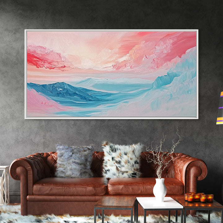 Abstract, pink blue, dreamy sky, Canvas Print, pink abstract art, landscape painting, soft color art, horizontal wall art