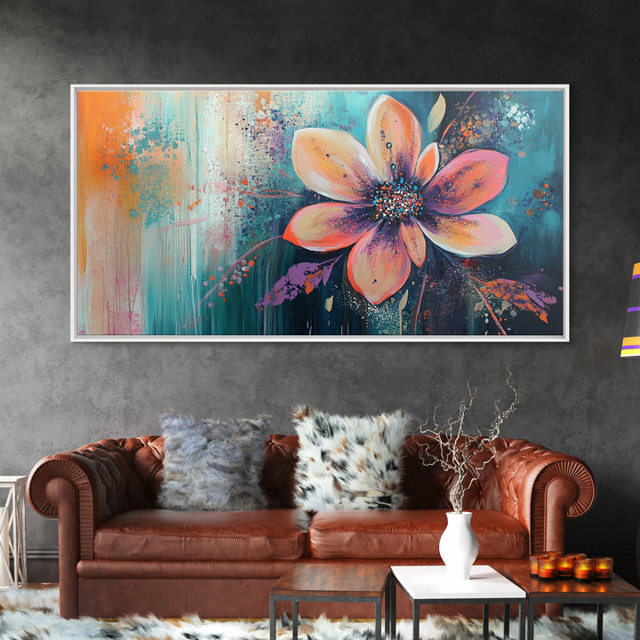 Bright floral, pink orange, Canvas Print, poppy wall art, pink orange wall art, whimsical art, flower painting, above sofa art
