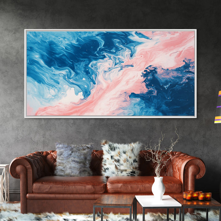 Blue Pink Abstract, Fluid Art, Ocean Inspired, Canvas Print, Whimsical Art, Light Pink Wall Art, Teal Wall Art, Therapy Art