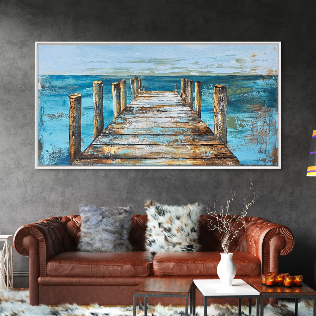Dock Over Water, Coastal Landscape, Nautical Wall Art, Canvas Print, Lake Tahoe Art, Rustic Wall Art, Coastal Decor, Panoramic Art