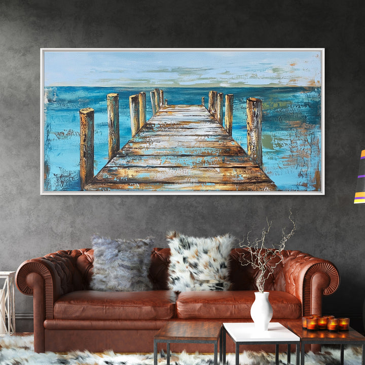 Dock Over Water, Coastal Landscape, Nautical Wall Art, Canvas Print, Lake Tahoe Art, Rustic Wall Art, Coastal Decor, Panoramic Art