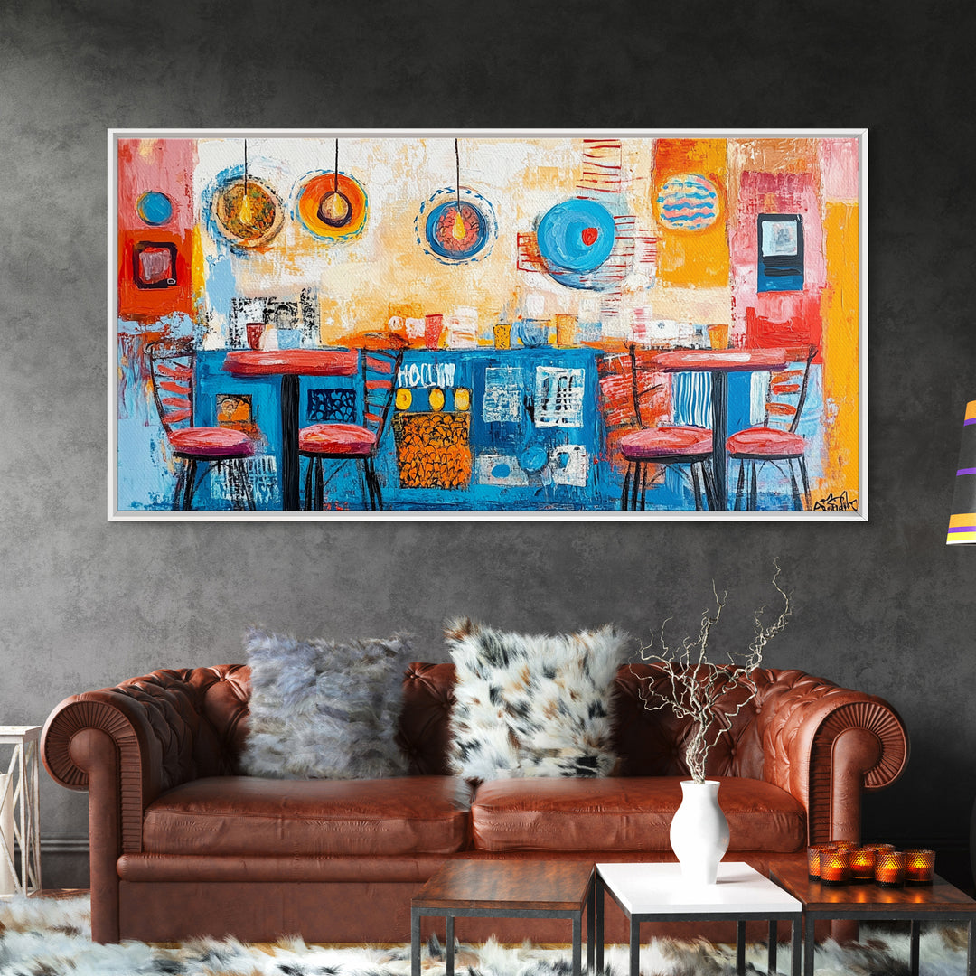 Cafe painting, espresso martini wall art, coffee wall art, food review kitchen art, warm cozy vibes, rustic decor, framed canvas print, boho art