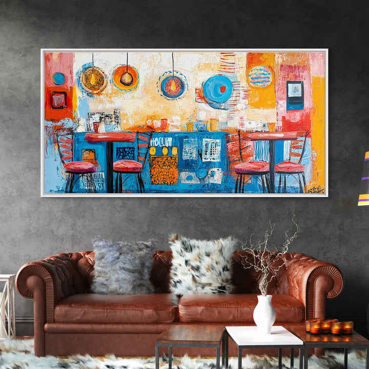 Cafe painting, espresso martini wall art, coffee wall art, food review kitchen art, warm cozy vibes, rustic decor, framed canvas print, boho art