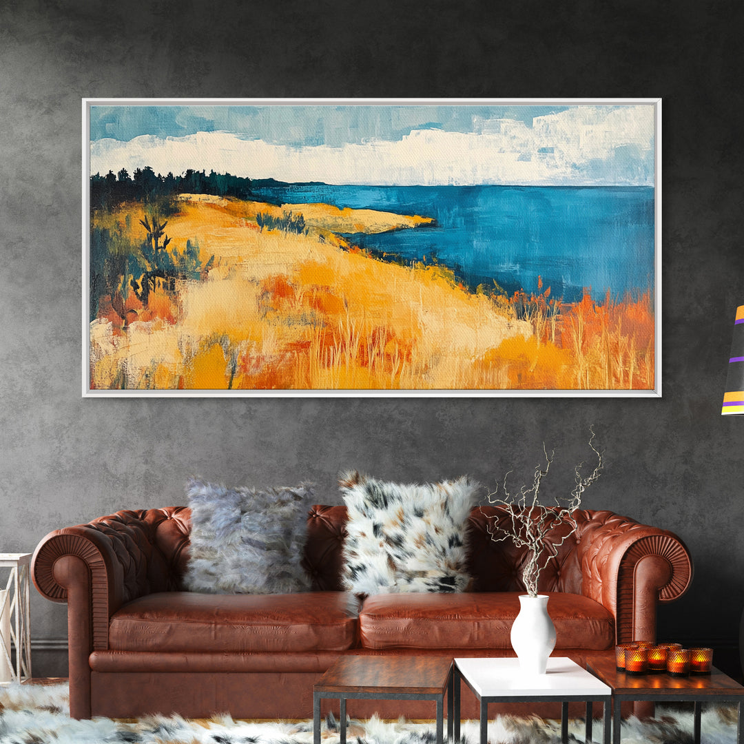 Coastal Landscape, Ocean Painting, Nautical Decor, Rustic Art, Farmhouse Art, Living Room Art, Framed Canvas Print, Extra Wide Art, Bedroom Art