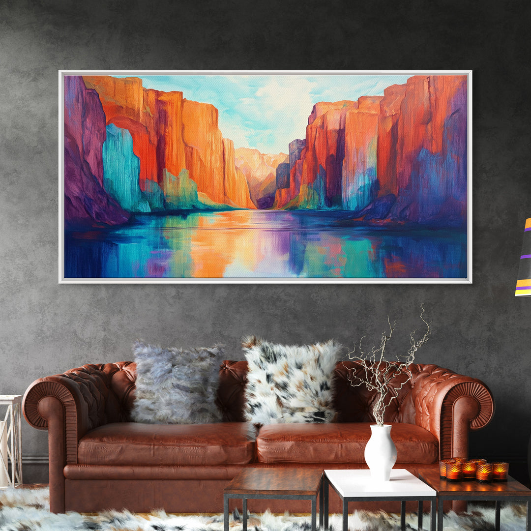 Canyon painting, southwest wall art, mountain painting, bold colors, moody art, rustic wall art, extra wide art, canvas print, scenic landscape