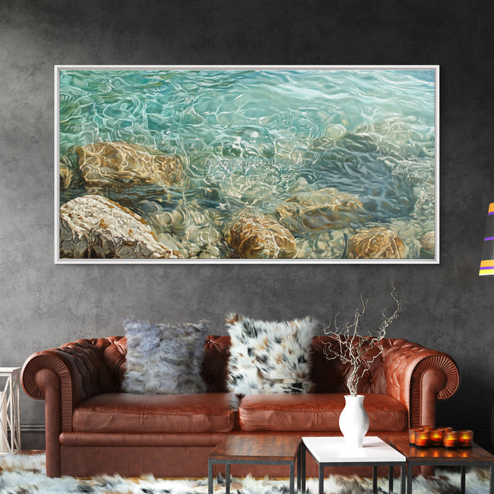 Crystal Clear Water, coastal painting, nautical wall art, beach house decor, ocean inspired art, Framed Canvas Print, blue and green wall art
