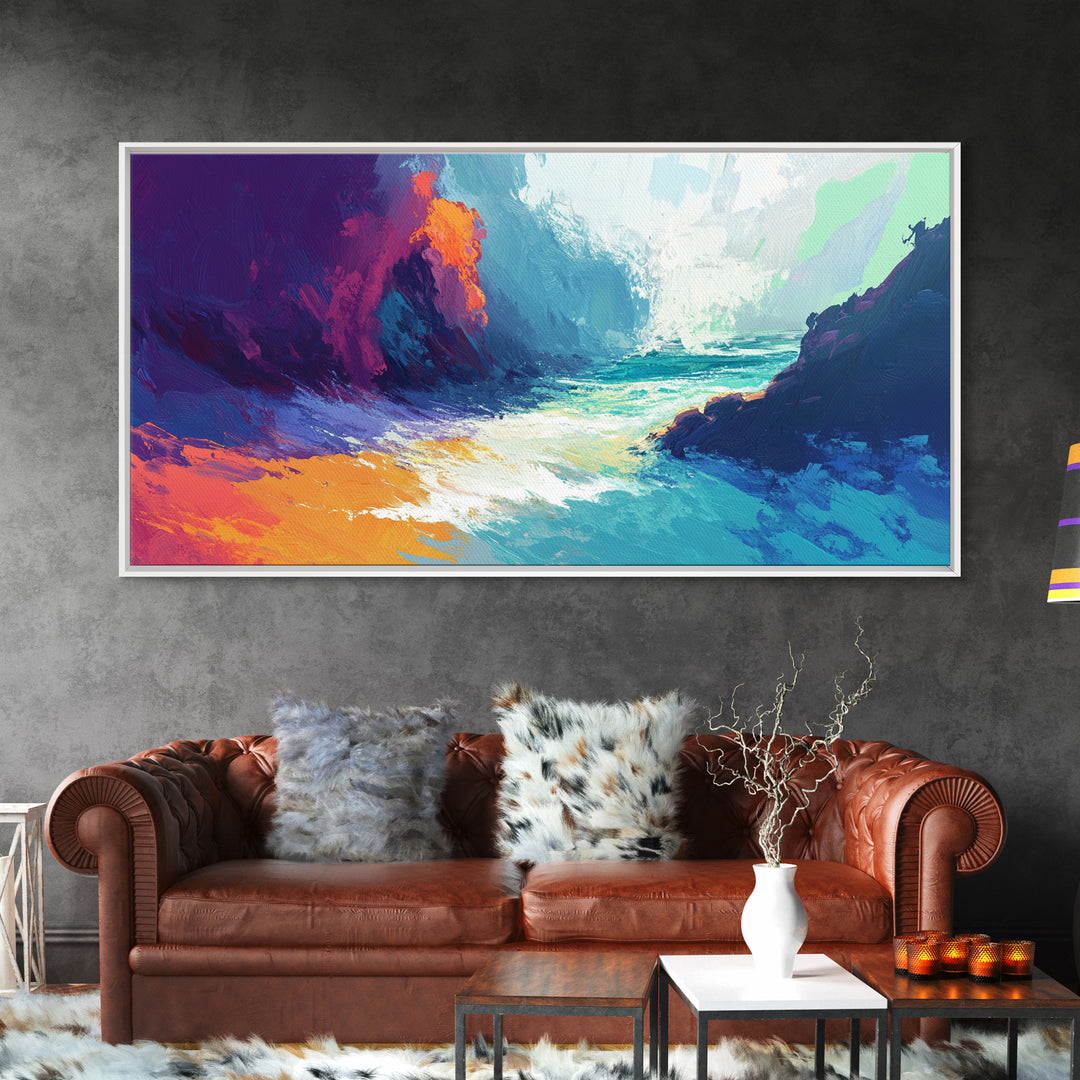 Abstract Seascape, Moody Ocean Painting, Dark Romance Painting, Nautical Wall Art, Coastal Decor, Framed Canvas Print, Large Art