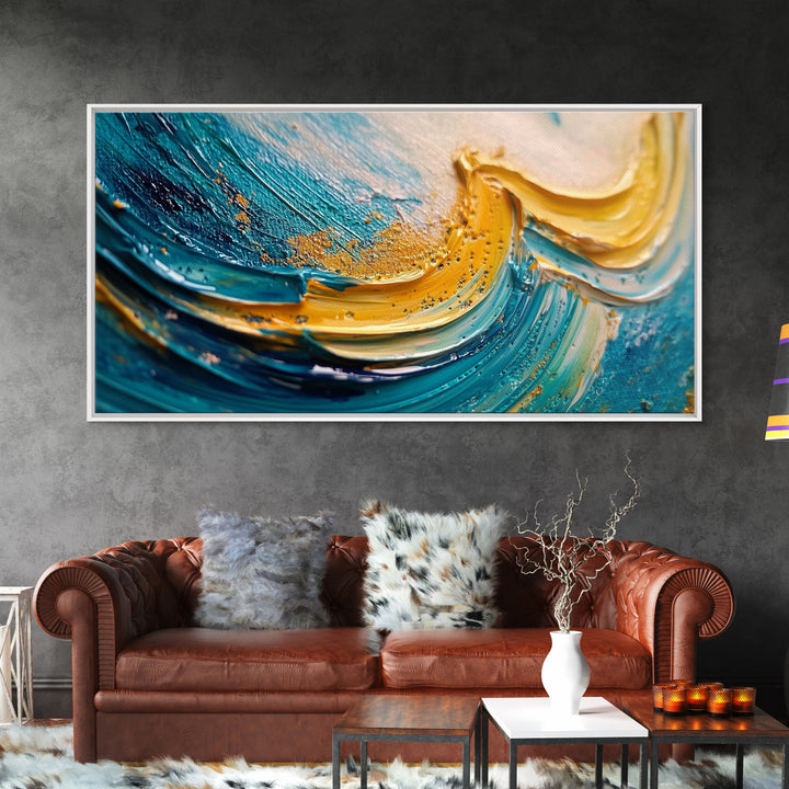 Abstract Ocean, Textured Painting, Teal Wall Art, Nautical Decor, Horizontal Wall Art, Framed Canvas Print, Coastal Decor, Extra Wide Art